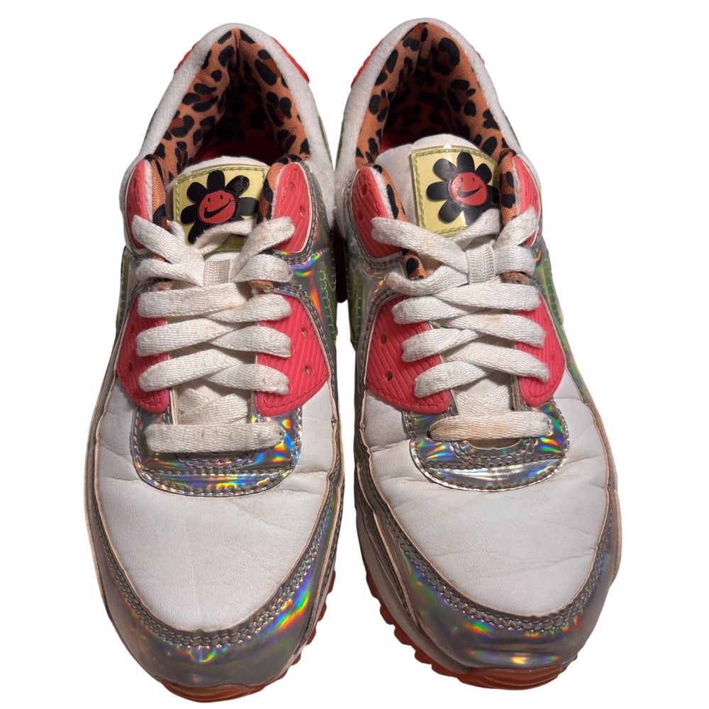 Nike Air Max 90 Womens 7.5 Holographic Leopard Pink White CQ2559-100 Sneaker
